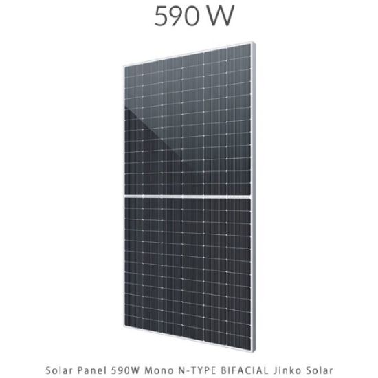 تصویر  پنل خورشیدی 590 وات مونو کریستال مدل بایفشیال N-Type برند JINKO SOLAR