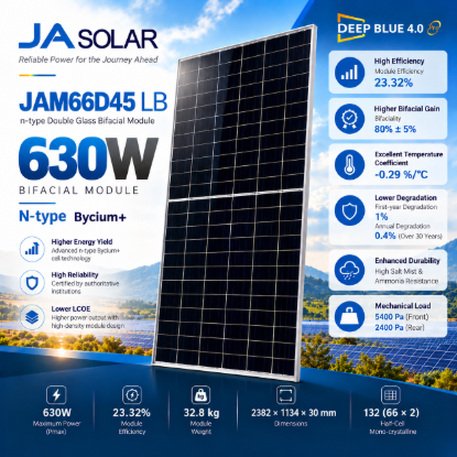 تصویر  پنل خورشیدی JA Solar JAM66D45/LB 630W