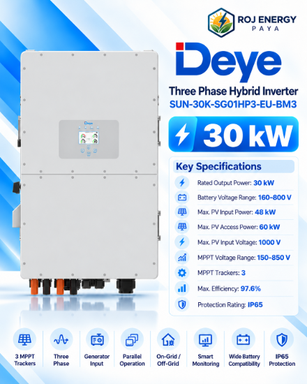 تصویر  اینورتر هیبرید برند Deye مدل SUN-30K-SG01HP3-EU-BM3
