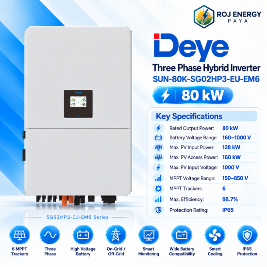 تصویر  اینورتر هیبرید برند Deye مدل SUN-80K-SG02HP3-EU-EM6