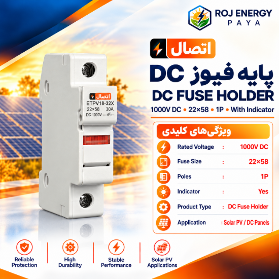 تصویر  پایه فیوز 58*22 تک پل با نشانگر 1000V DC